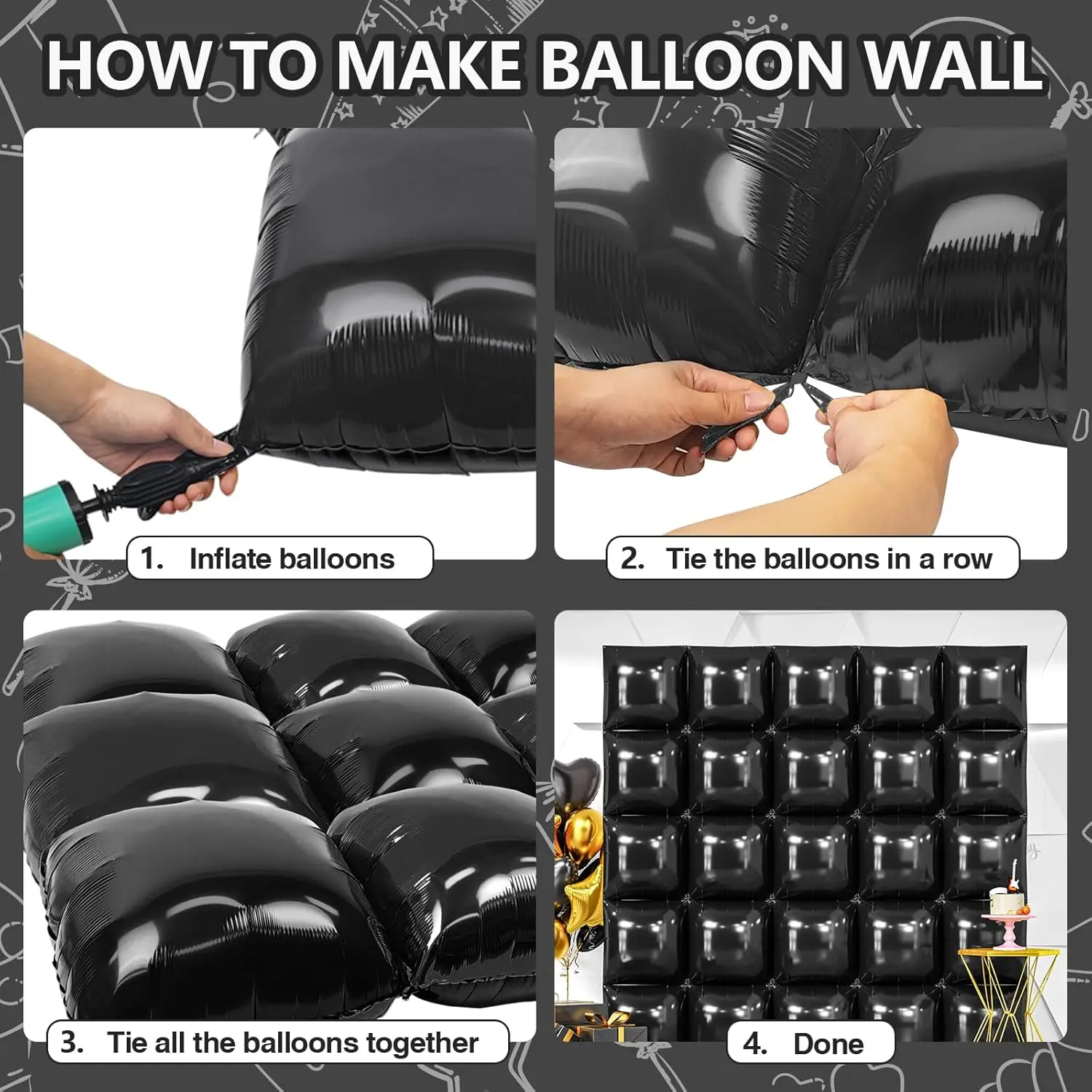 50/25 قطعة بالونات مربعة سوداء جدار خلفية مزدوجة الوجهين لامع أسود احباط بالون DIY بها بنفسك السنة الجديدة عيد ميلاد الطفل دش حفلة دي #6