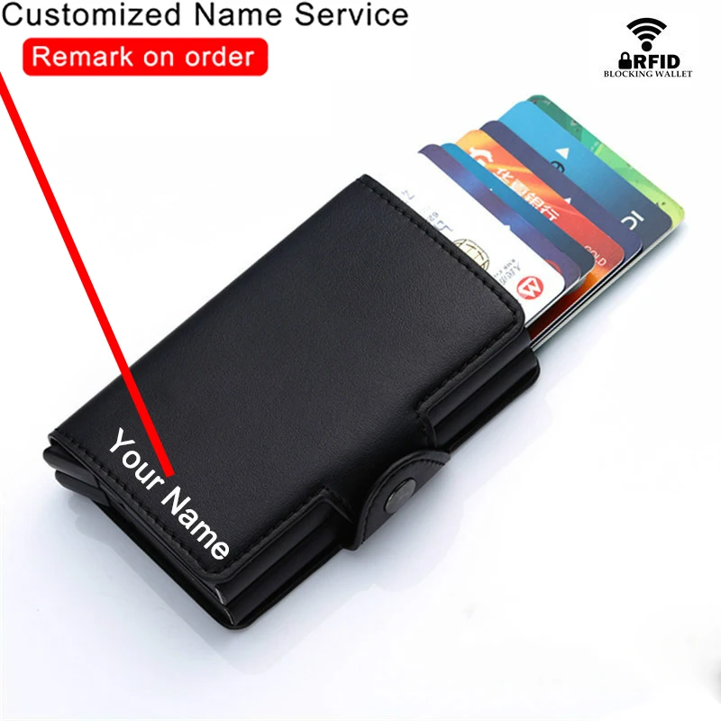 

ZOVYVOL Customized Name Rfid Men Leather Wallet ID Bank Credit Card Holder Double Aluminum Box Card Case Holder Wallet Purse Bag