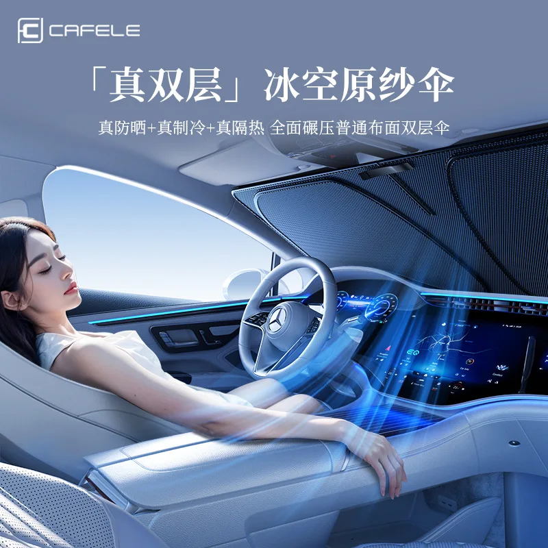 

Suitable forCar sunshade, front windshield, sunscreen, heat insulation, sunshade, double-layer sunshade, car without medium rod