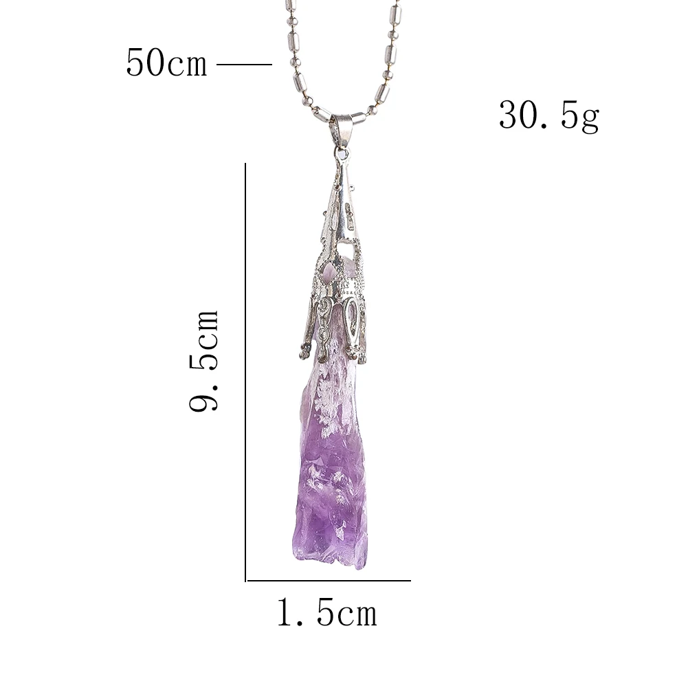 Natural Amethyst Stone Necklace Quartz Crystal Cluster Scepter Pendant Wand Point Reiki Healing Jewelry Necklace for Woman