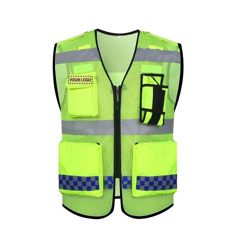 

High Visibility Reflective Vest Zippered Night Work Clothes Traffic Safety Clothing Motorcycle Reflective Vest