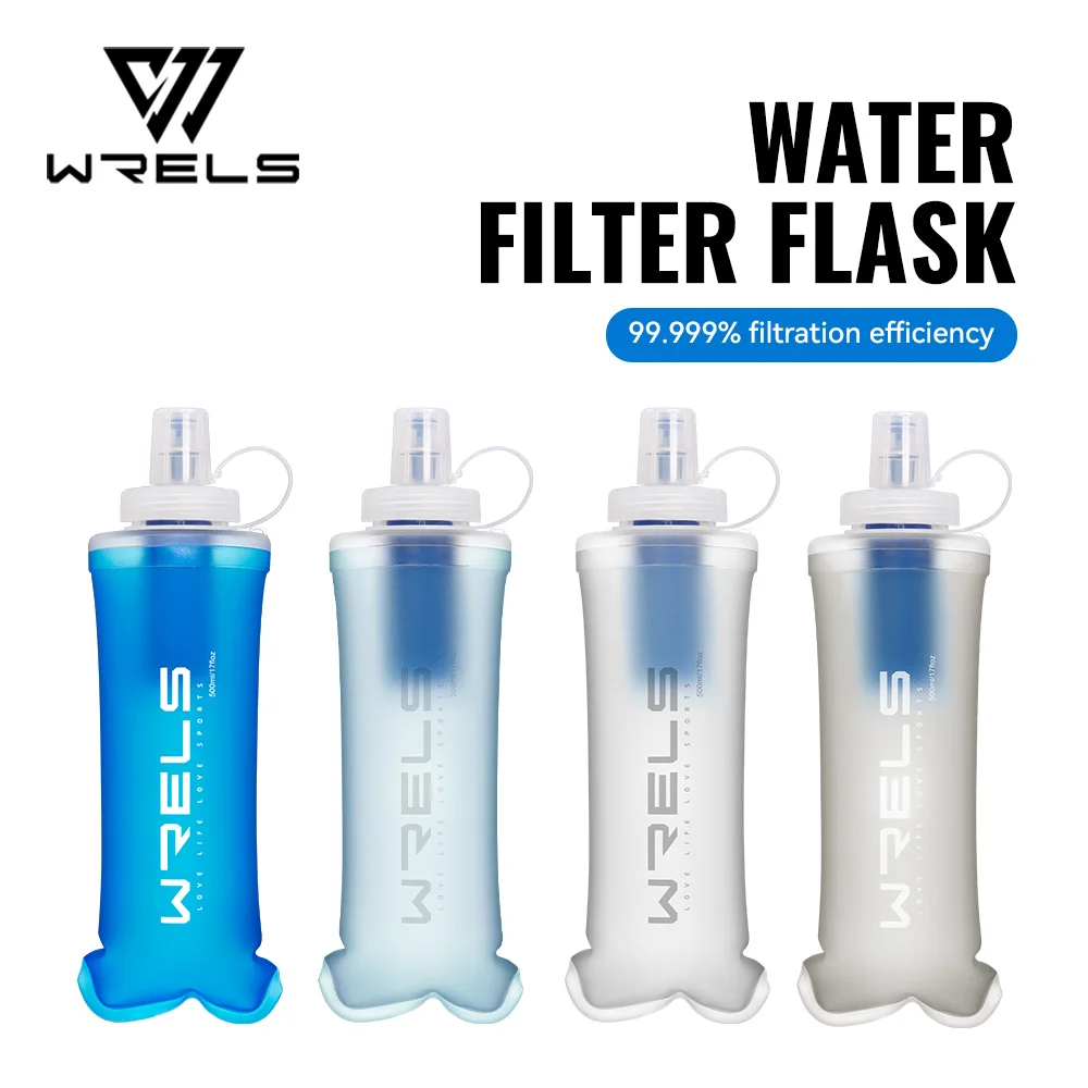 WRELS Water Filter Bottle Collapsible Soft Water Bottle With Filter Squeeze Dual Filtered Water Bottle Outdoor