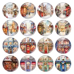 Ręcznie robione Boże Narodzenie X-mas Winter Street Snow Photo Glass Cabochon Charms Flatback Demo Flat Back Cameo For Diy Jewelry Making