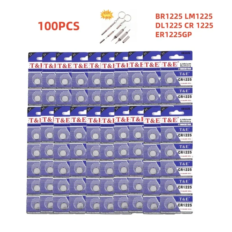 100PCS เซลล์เหรียญ CR1225 แบตเตอรี่ปุ่ม BR1225 LM1225 DL1225 CR 1225 ER1225GP 3V แบตเตอรี่ลิเธียมสําหรับนาฬิกากุญแจรถระยะไกล