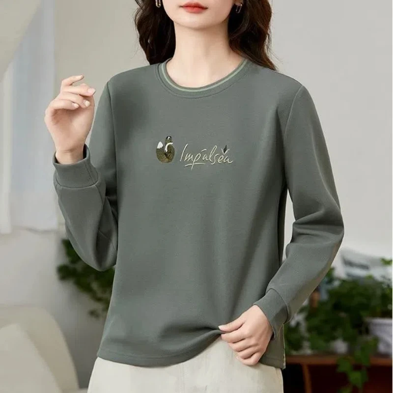 Spring Autumn New Women's 2024 Splicing Pullover O-Neck Screw Thread Fashion Loose Minimalist Casual Long Sleeve Sweatshirts