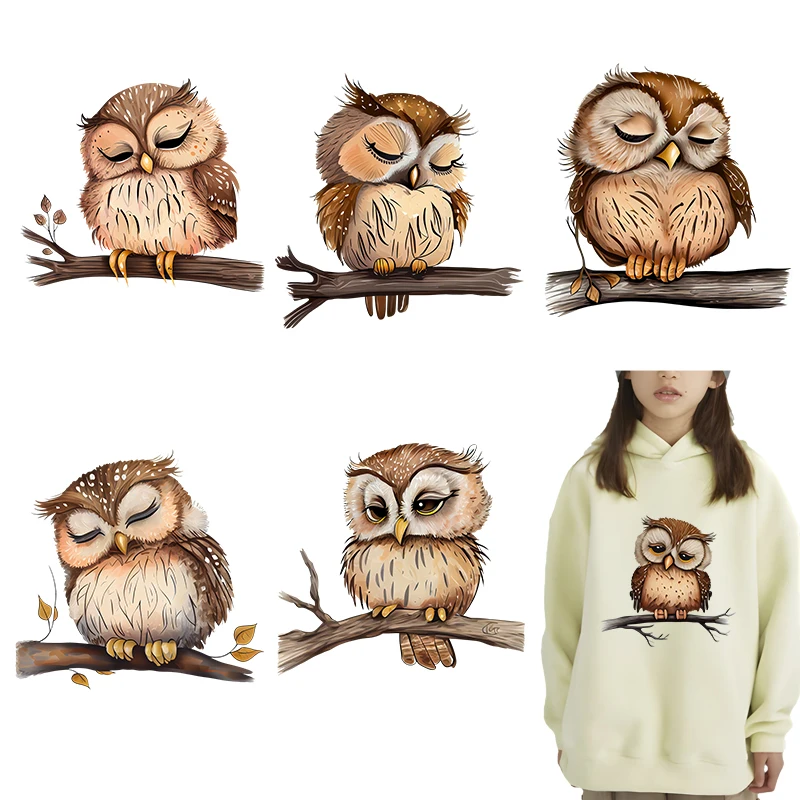 

Cute watercolor owl style cartoon Iron on transfer for Children clothing dtf transfers ready to press Heat Transfer Printing