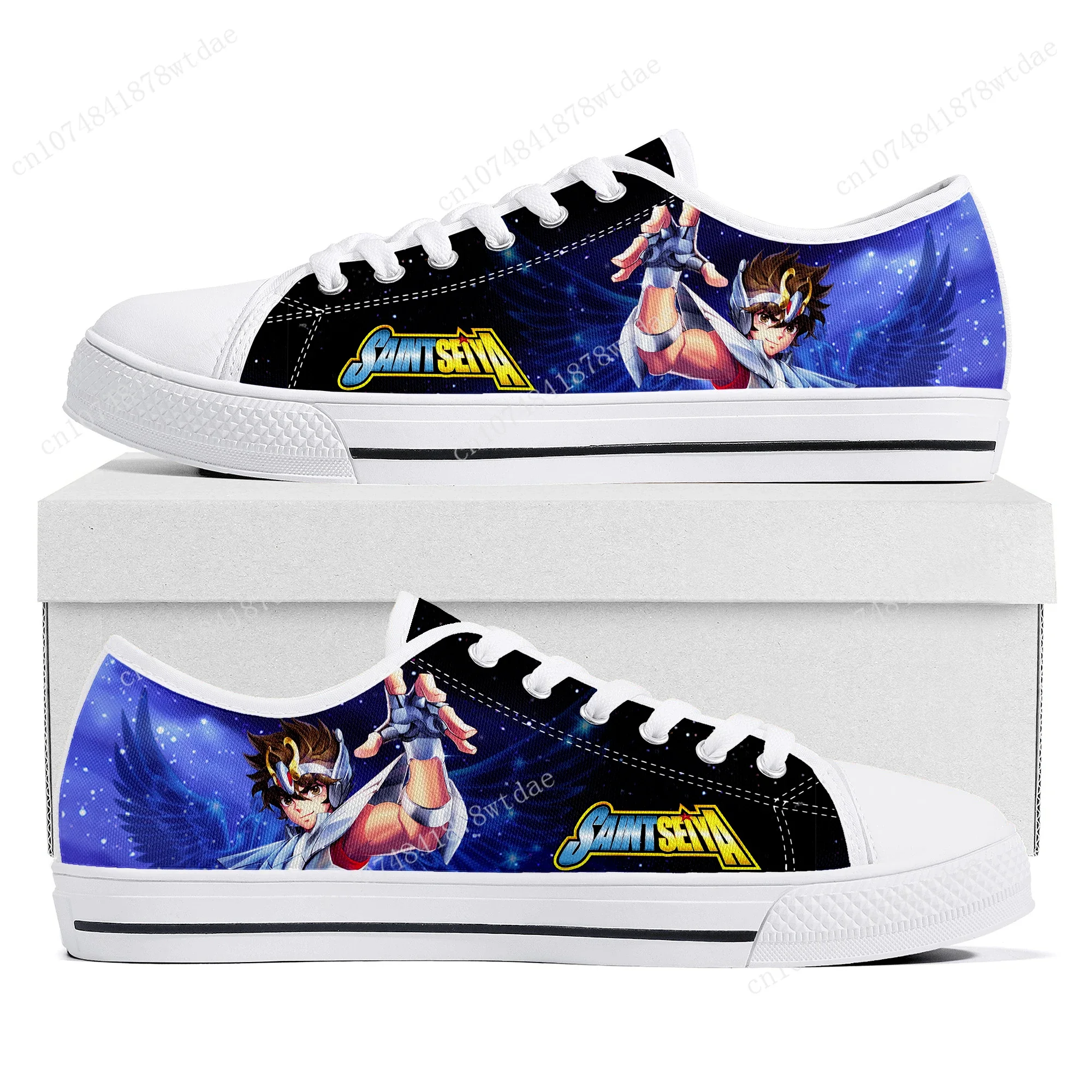 Saint Seiya-Baskets basses en toile pour hommes et femmes, chaussures sur mesure, bande dessinée japonaise, manga, rencontre de couple, adolescent, haute qualité