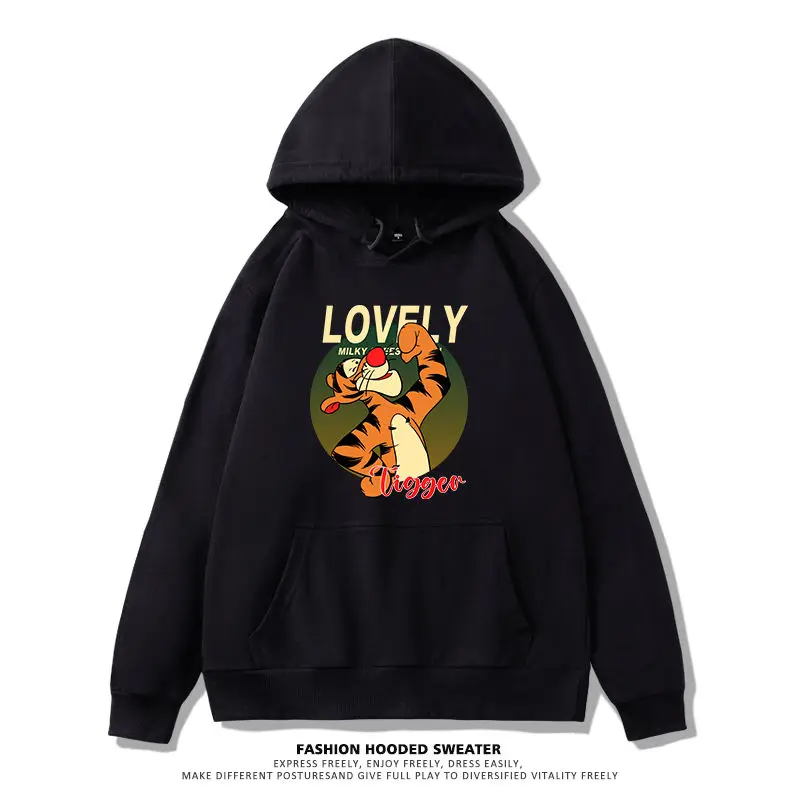 

Disney Tigger Hoodie Men Cotton Fleece Pullover 2025 Spring Autumn Graphic Sweatshirt Black Base Tigger Character Red Nose