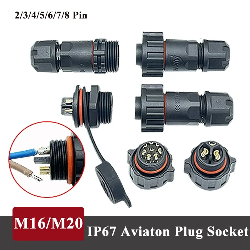 Waterproof M16 M20 Self-locking Cable Connector 2 3 4 5 6 7 8 Pin Aviation Plug M20 Male Female Outdoor Power Soldering Joint