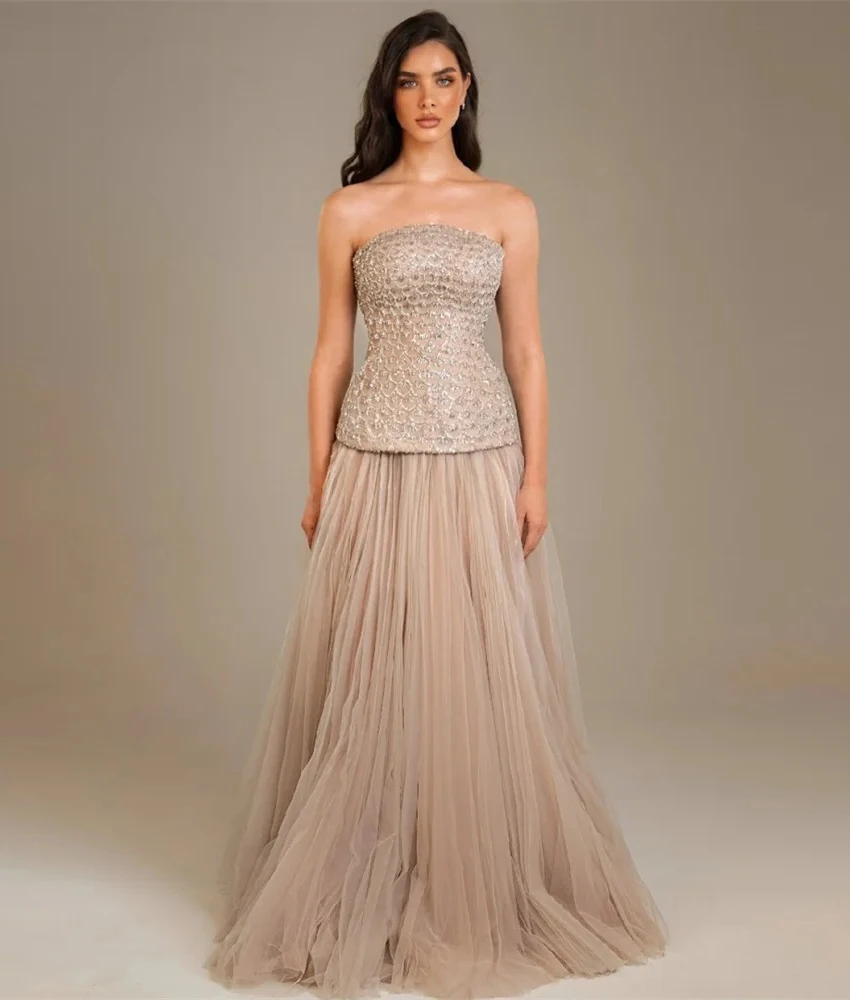 

Lzhk индивидуальное сексуальное тюлевое вечернее платье трапециевидной формы с блестками, высокое качество, без бретелек, без рукавов, длиной до пола, на заказ, платья для особых случаев