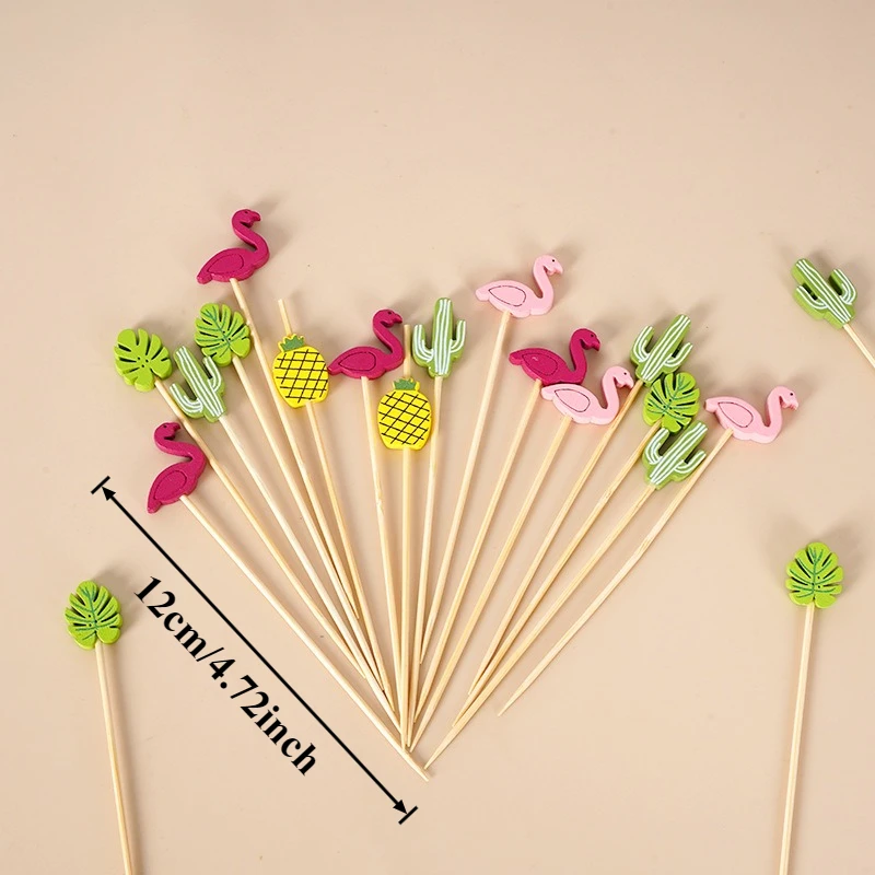Hawaiian Flamingo Toothpick Skewers, Pineapple Palm Leaf Cactus Picks for Beach Party Drinks, Fruit, Appetizers & Buffet Decor view 6