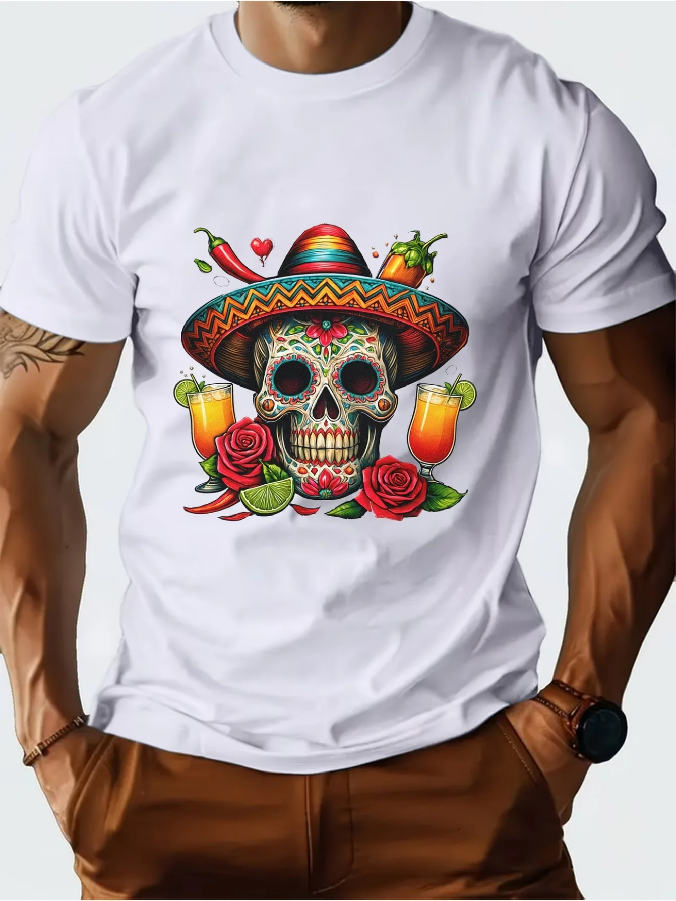 2026 Vintage Mexican Sugar Skull Graphic T Shirt Unisex Men Women Retro Sombrero Cactus Rose Day of Dead Cotton Short Sleeve Tee