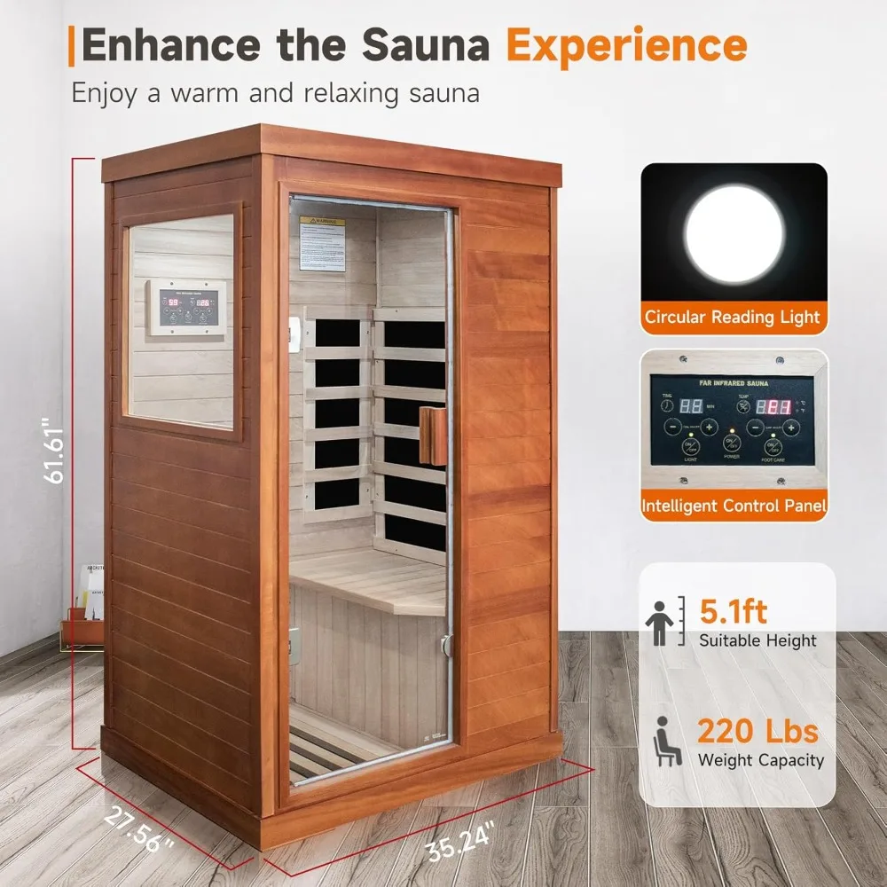 Far Infrared Sauna Home Sauna Spa Room Low-EMF Wood 800W Indoor Saunas with Control Panel and Tempered Glass Door, Room:35.2 * 2