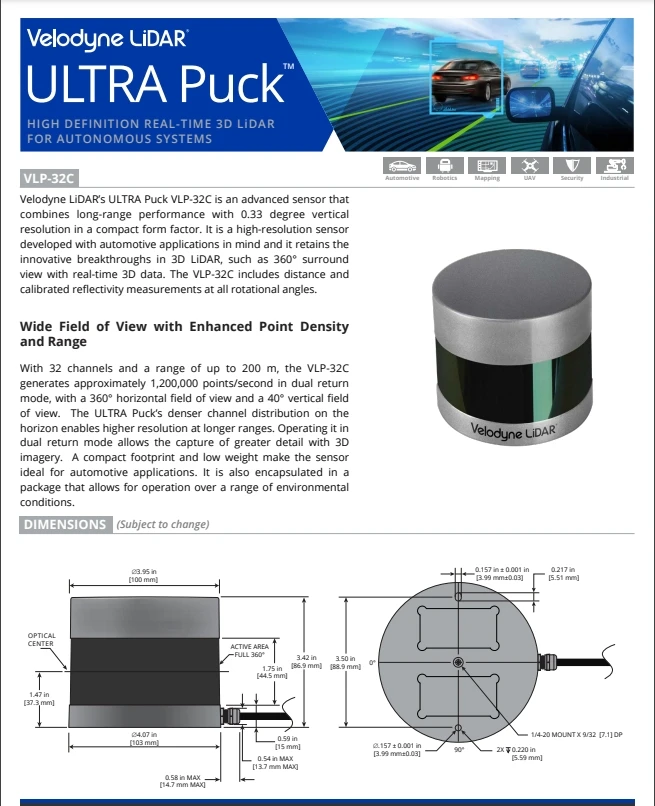 New VeIodyne Lidar VLP-32C 32-Line 3D Lidar Sensor