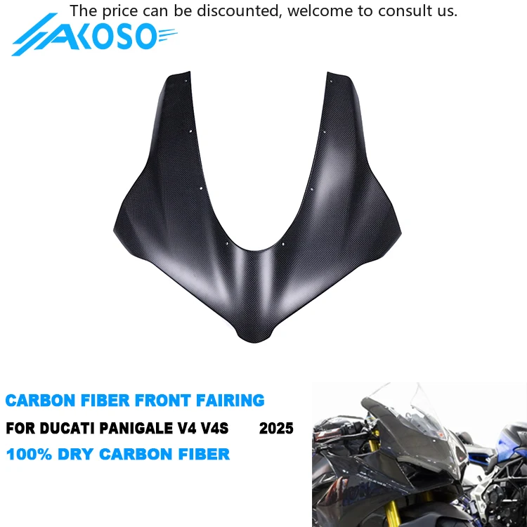 

AKOSO New Arrival 100% 3K Full Dry Carbon Fiber Motorcycle Front Face Fairing For Ducati Panigale V4 V4S 2025
