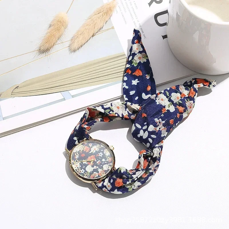 Fashion Ladies Flower Fabric Watch Dress Watch Fabric Clock Sweet Girl Hande Decoration Accessories for Women