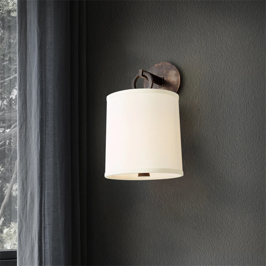 American country vintage cloth shade E14 wall lamps living room staircase hotel aisle bedroom bedside