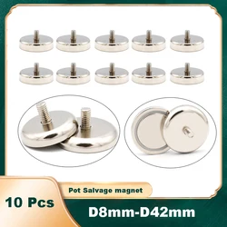 10 Pcs Super Strong Pot Salvage  Neodymium Magnet Permanent Ndfeb Hook With External Threaded Rod M3 M4 M5 M6 M8 Deep Sea Hook