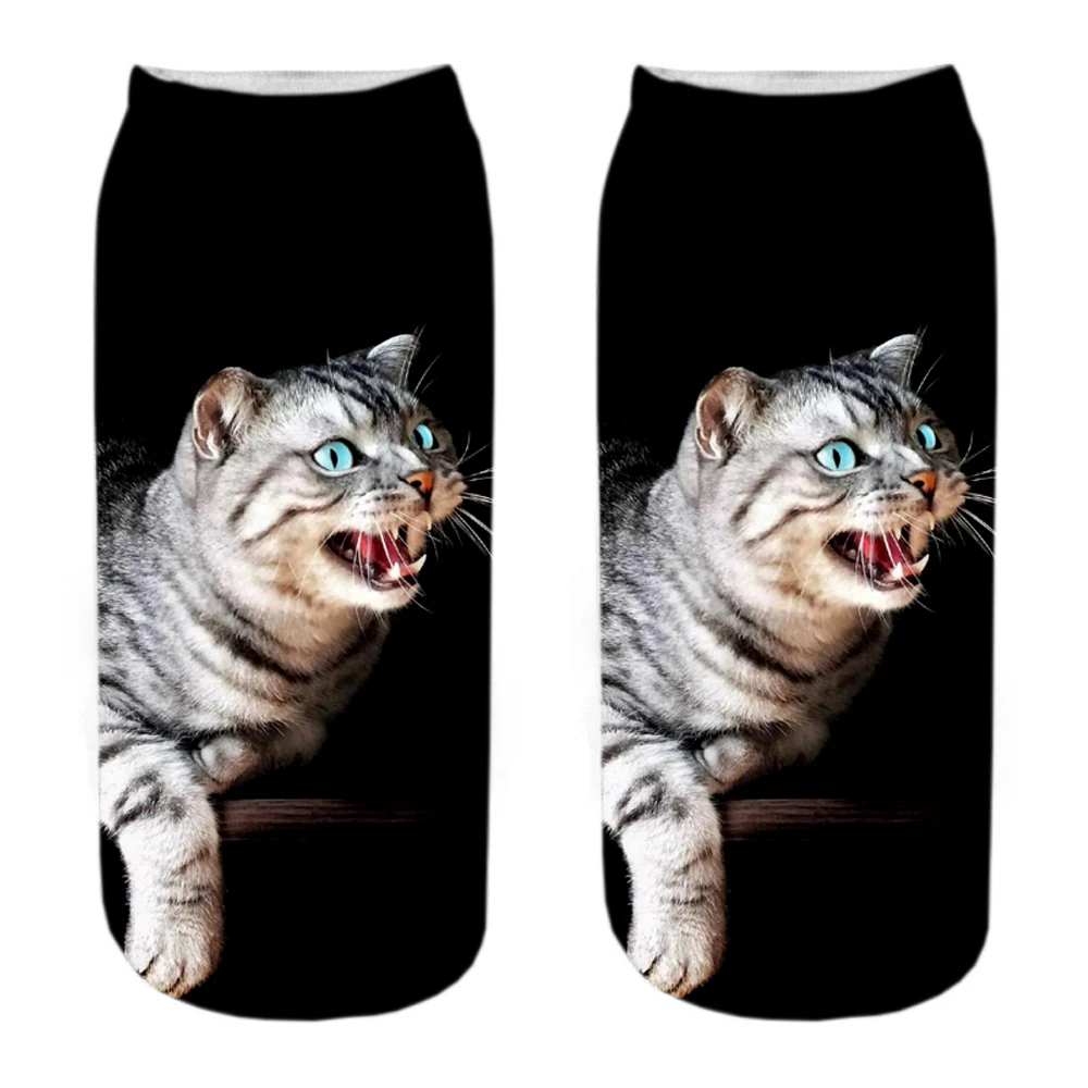 New Hot 3D Print Funny Cute Cartoon Kitten Unisex Short Socks Creative Colorful Multiple Cat Happy Low Ankle Socks For Women