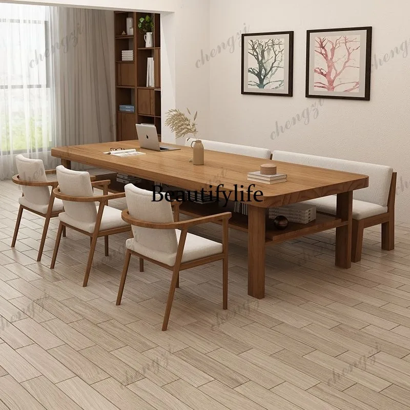 Solid wood long desk, simple and modern to the living room, home multi-person study table workbench
