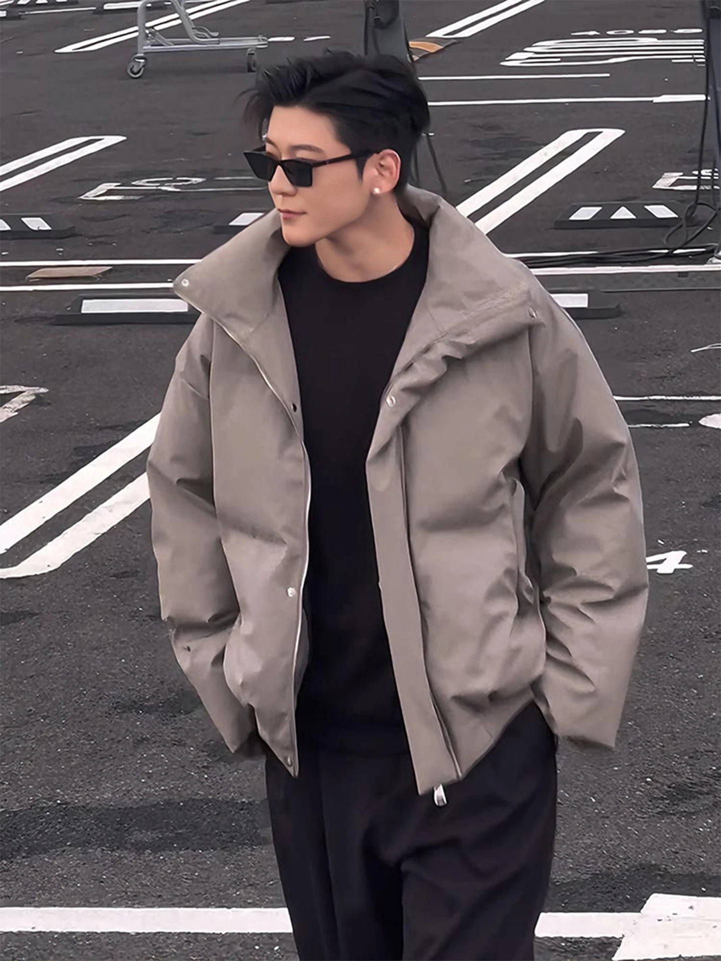 

Мужская зимняя теплая куртка-пуховик в американском ретро-стиле из искусственной кожи с воротником-стойкой, утолщенная, в стиле рабочей одежды, хлопковая