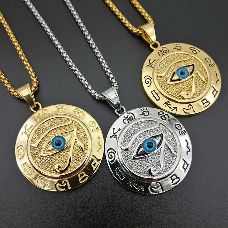 

18K Gold Plated Viking Pendant Hip Hop Necklace Eye of Horus Stainless Steel Jewelry for Men Gift