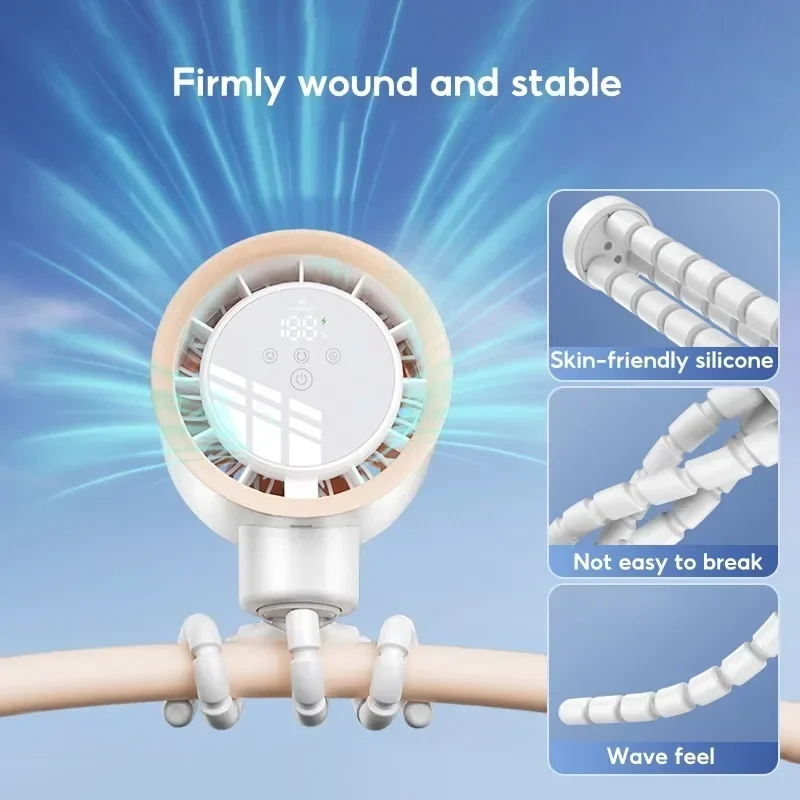 Портативный уличный вентилятор, аккумулятор 4000 мАч 120 °   Инверторный вентилятор с встряхивающейся головкой, бесшумный зарядный вентилятор для детской коляски и кемпинга