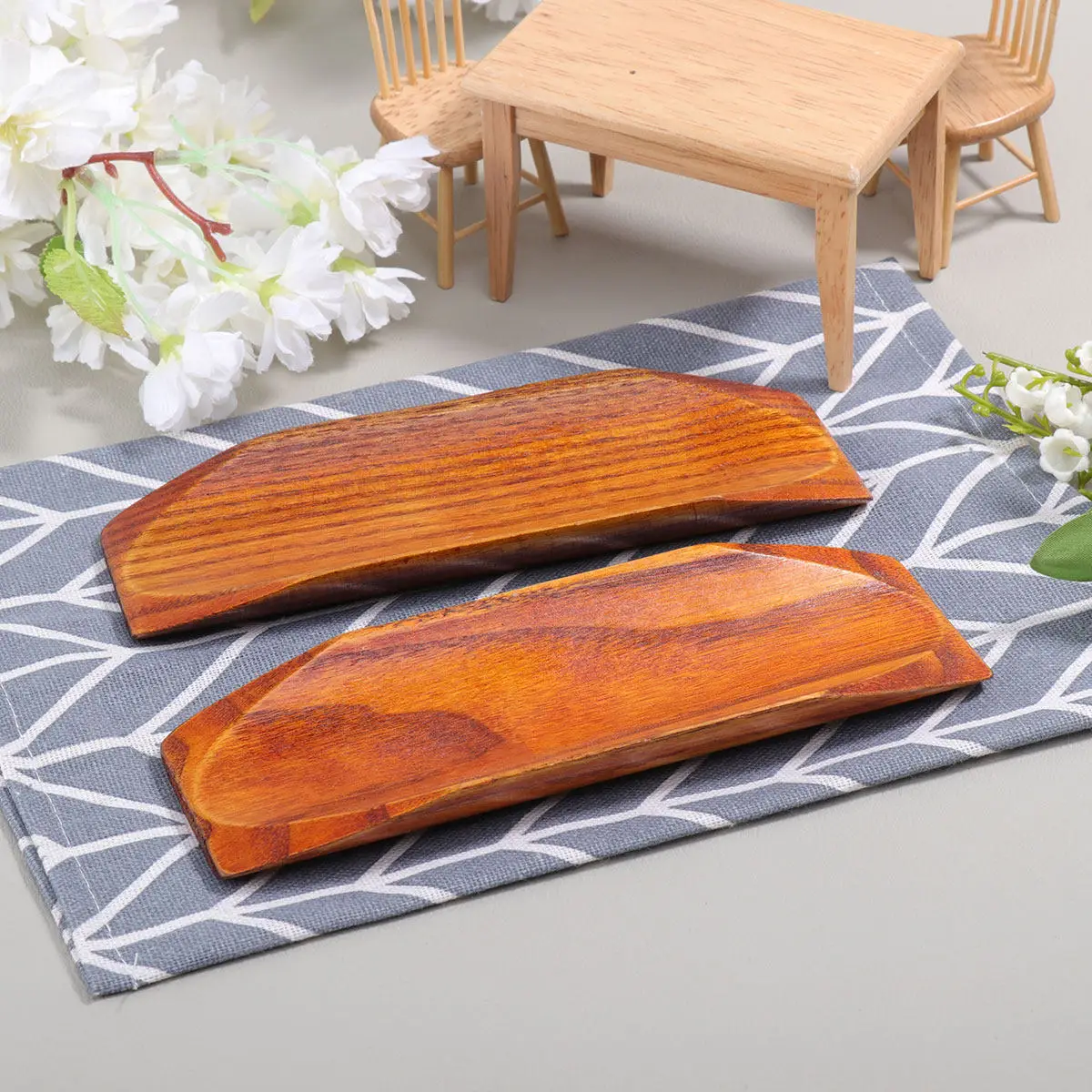 Solid Wood Serving Trays 2 Piece Mini Long Dessert Plates for Snacks Cheese Cake Salad Spices Sauces