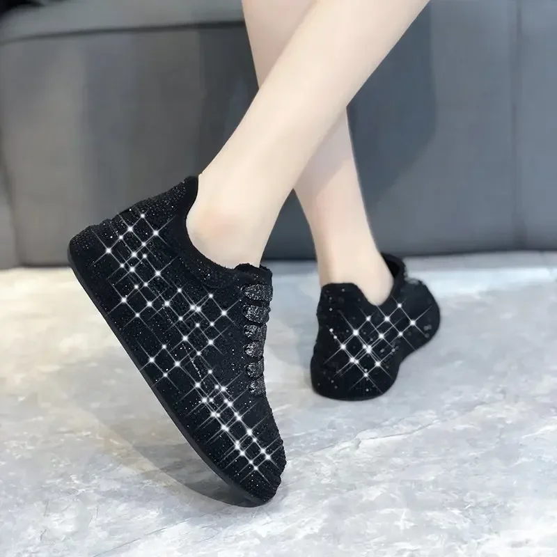 Women Sports Shoes Trend 2024 Rhinestone Sneaker Tennis Female Casual Mirror Luxury Designer Elegant Fashion Shoes for Women