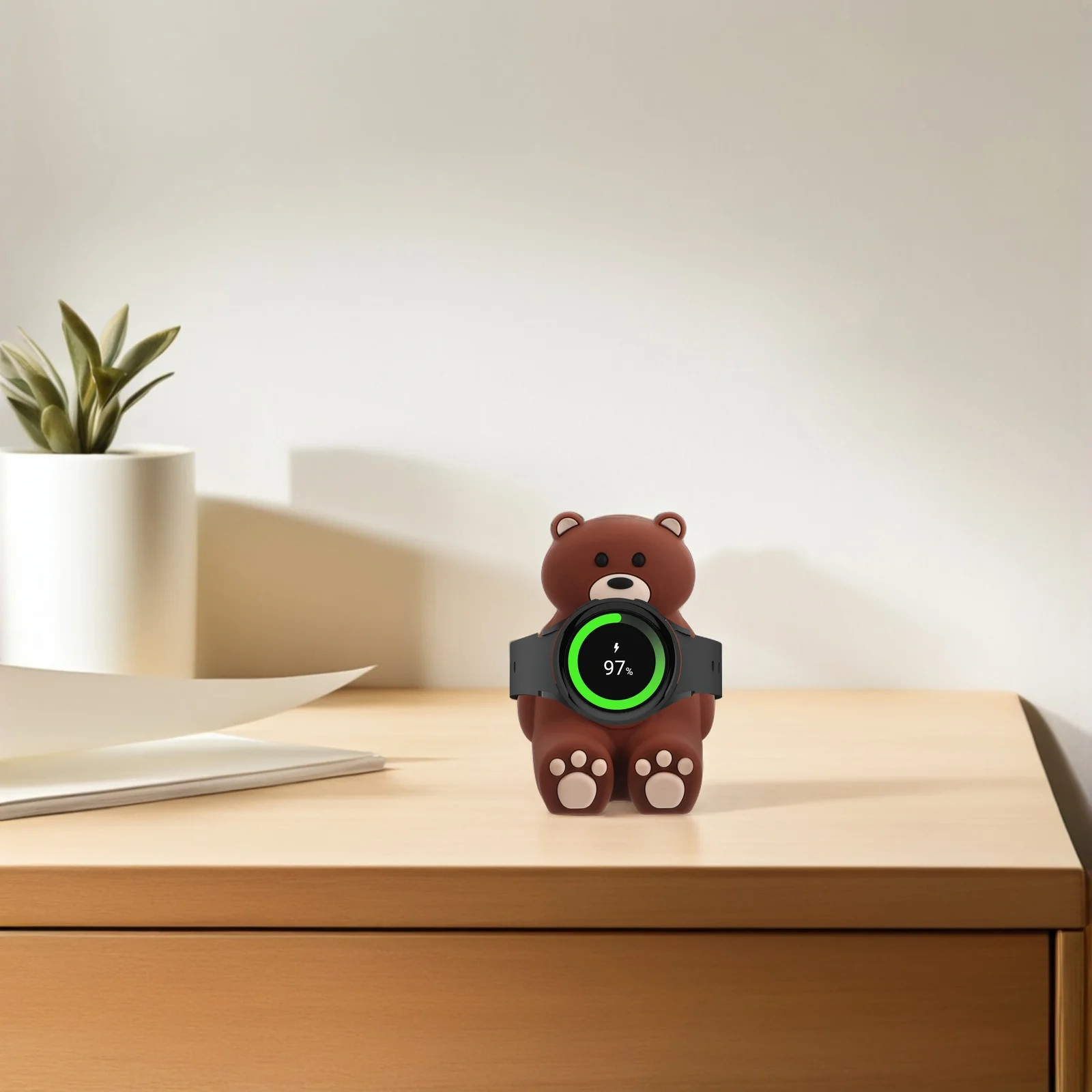 

Watch Charging Stand Holder Cute Bear Design Non-Slip Silicone Vertical Desktop Rack Durable Stable For Smartwatches Home Office