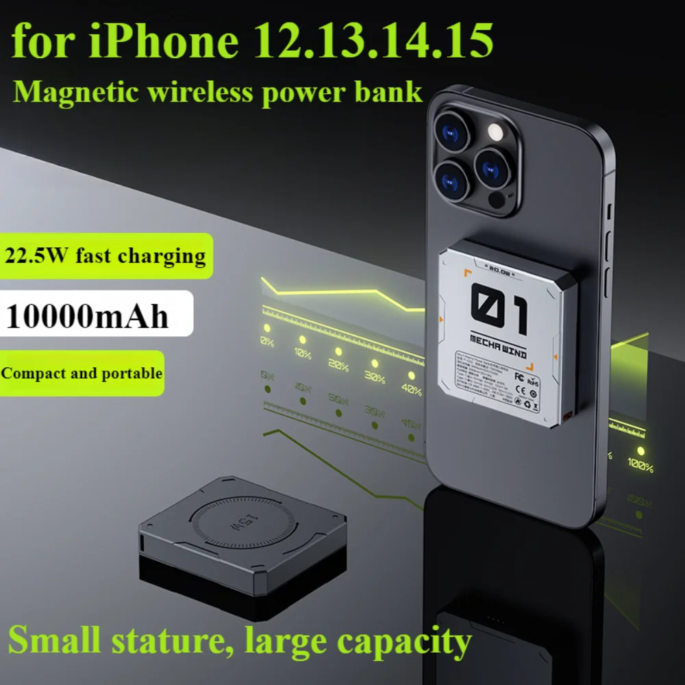 Mini Portable Mobile Phone Battery Powerbank 10000mAh Magnetic Wireless Power Bank Fast Charging for IPhone 15 14 13 12 11