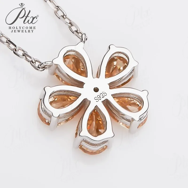Halskette mit Fünfblättrigem Blumen-Anhänger, Moissanit-Diamant, 925 Sterling Silber Kette, Schmuck für Damen, Hypoallergen, Jubiläumsgeschenk – Detail 22