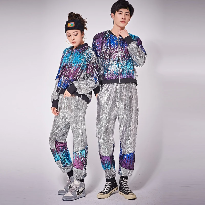 

Nightclub Ds Performance Stage Costumes Hip-Hop Street Dance Wear Loose Jazz Modern Dance Sequin Cardigan Jacket Pants DN17140