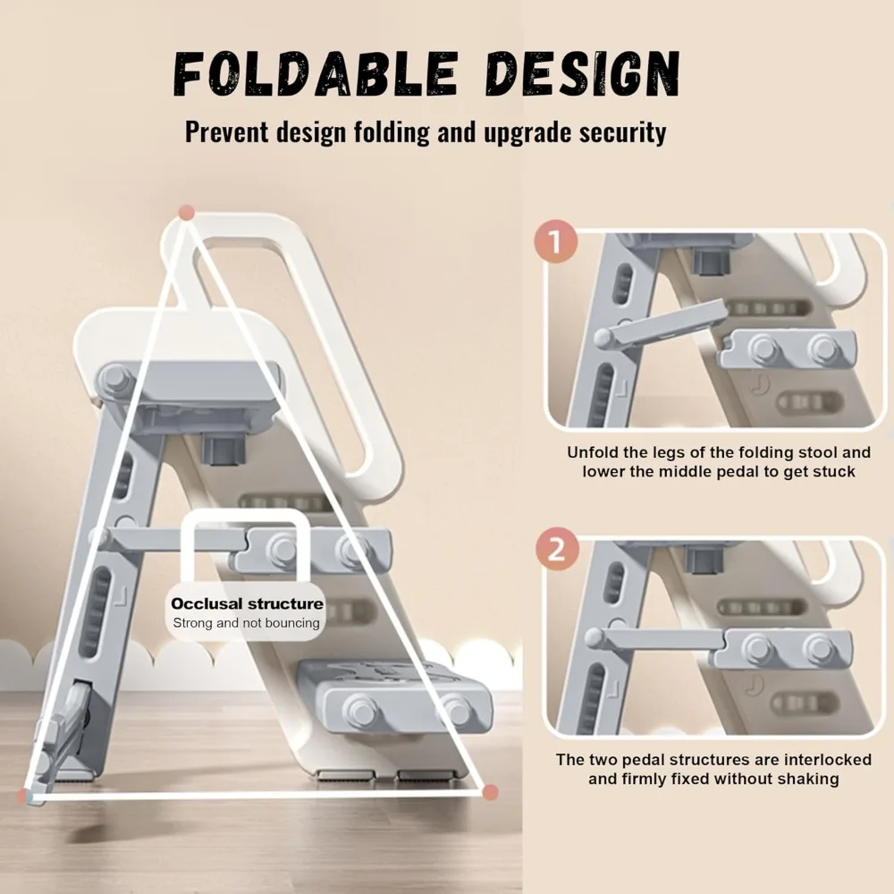 Taburete plegable para niños pequeños, con mango de seguridad mejorado, escalera antideslizante, taburete de mostrador para niños pequeños, utilizado para lavabo de baño