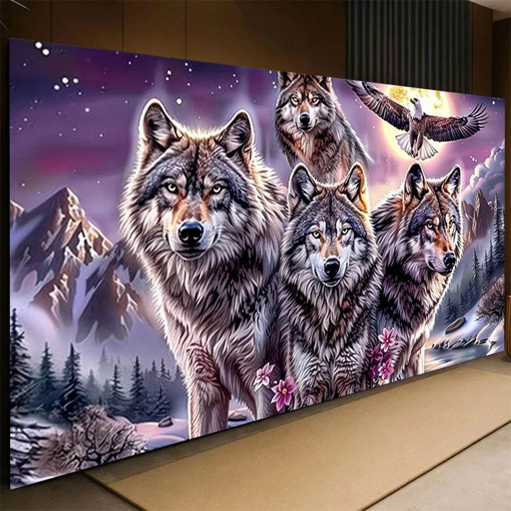DIY Diamond Painting Wolves Flying Eagle Mountain Landscape Art Full Drill Diamond Embroidery Mosaic Handmade Gift Home Decor