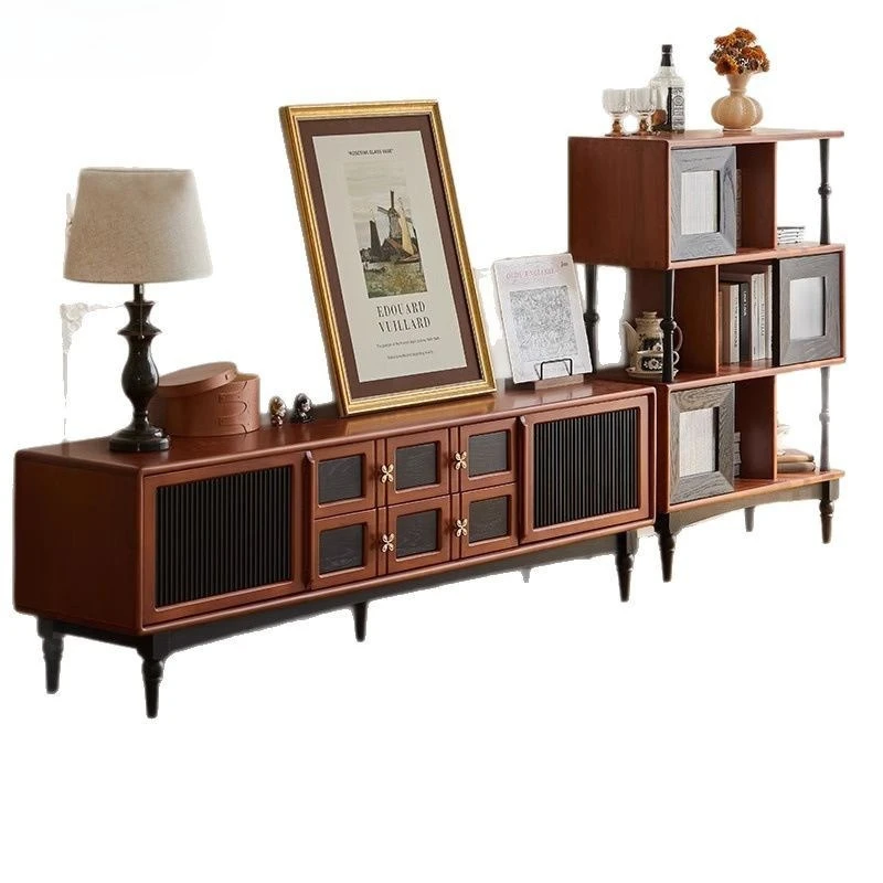 

medieval style, entrance cabinet, solid wood bookcase, low bookshelf display, side cabinet module combination TV cabinet