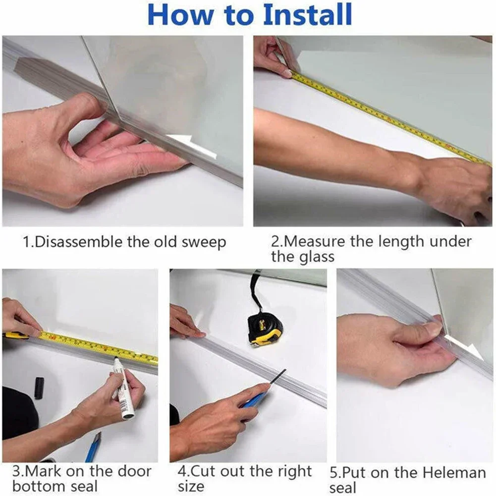 2pcs Shower Seal For Glass Doors Kit PVC Replacement Seal Rubber Strip Set Shower Strips Door Seal Weather 50cm