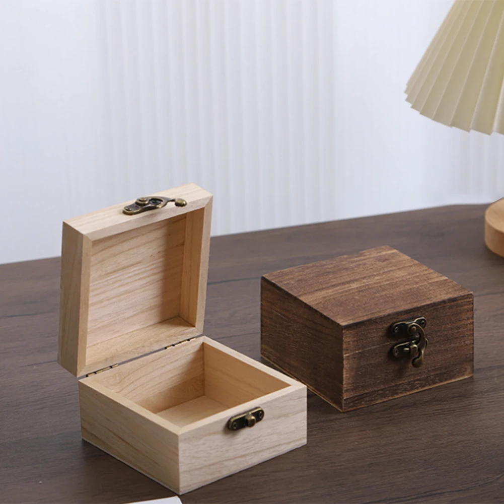 1PC Jewelry Storage Box 10x10x6CM Square Wooden Storage Box Retro Flip-Top Wooden Box Giving Box With Lid Clasp Locking