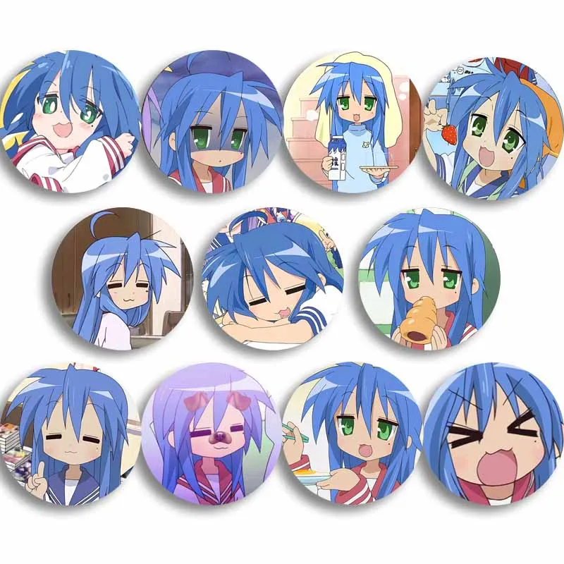 Cute Cartoon Character Izumi Konata Soft Button Pins Printed Icon Gifts Anime Round Badge Collar Brooch Lapel Pin Accessories