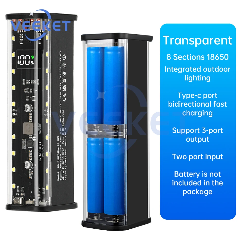 Mecha style DIY 18650 Battery Storage Box 8 Cells 18650 Battery Power Bank Case Fast Charging Mobile Power Kits