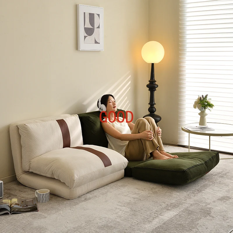 Single lazy sofa living room cream wind sleepable lying balcony folding soufflé tatami sofa