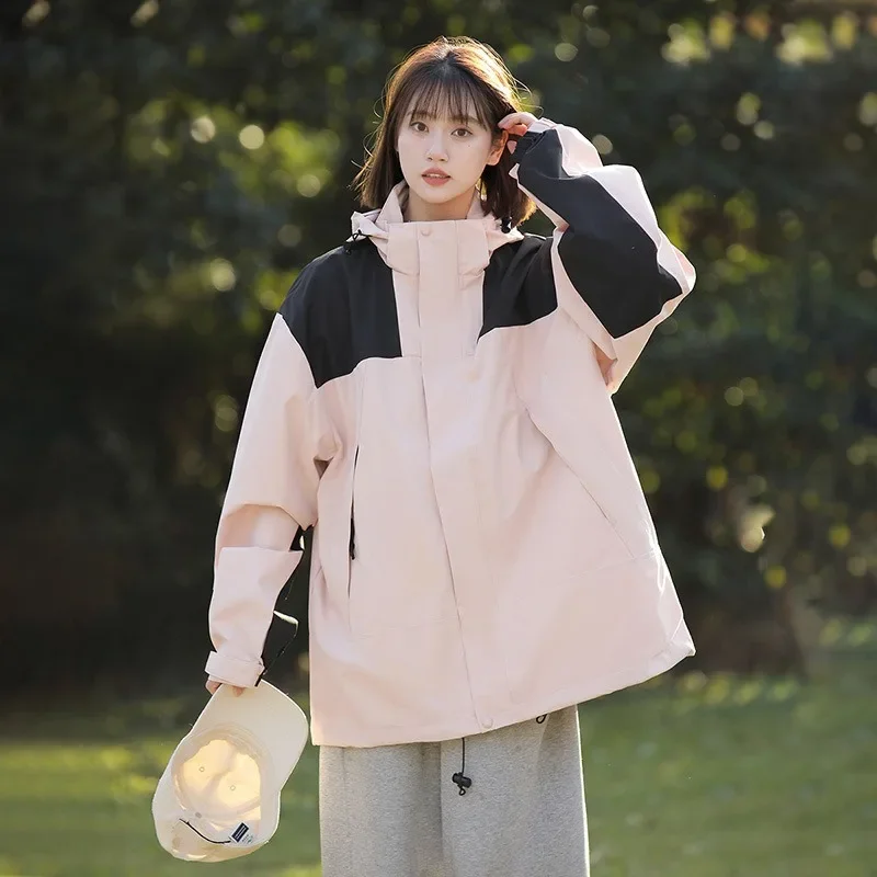 

Женская осенняя свободная куртка с цветными блоками, повседневная ветровка с капюшоном для рыбалки, скалолазания и пешего туризма, куртка унисекс для кемпинга и улицы