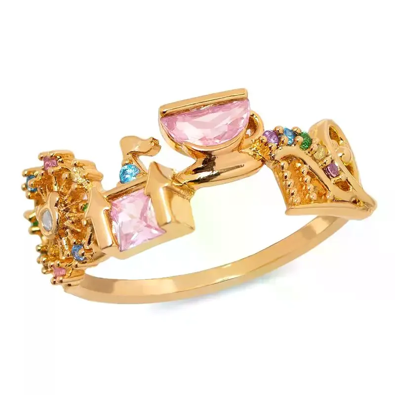 Exquisite Colored Zircon Inlaid Amusement Park Ring Cute Sweet Design Versatile Fashion Wedding Party Jewelry Accessory Gift