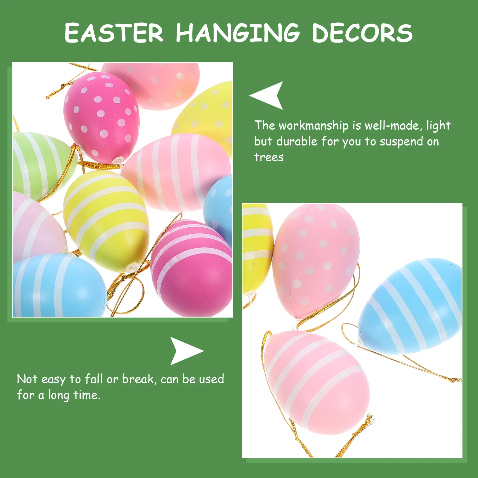 

24Pcs Hanging Easter Egg Decorations Plastic Ornaments Easter Party Supplies Home Tree Festival Hanging Egg Decor