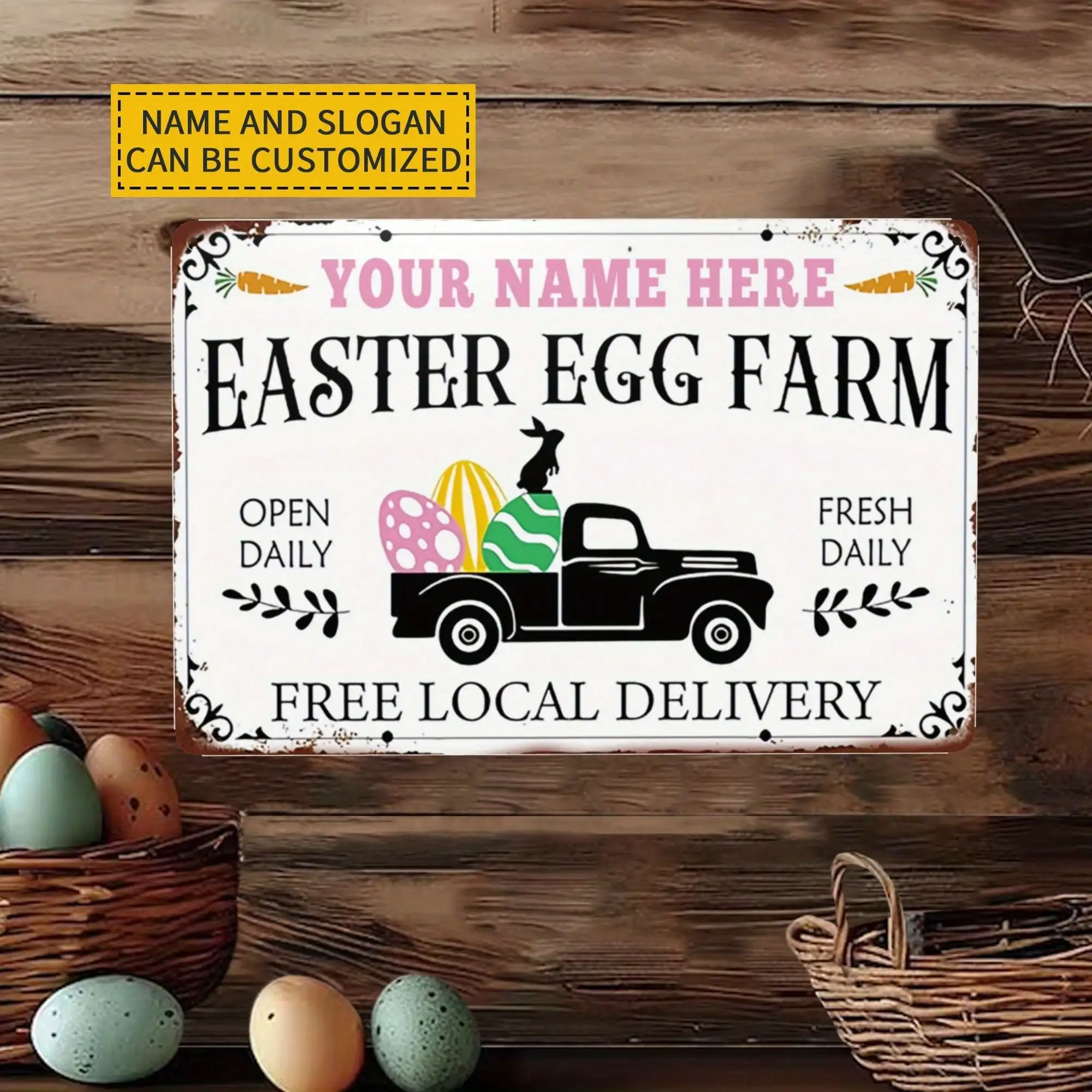 

Personalized Easter Bunny Aluminum Sign Farmhouse Wall Decor 8x12in Rustic Metal Plaque Outdoor Garden Bar Gift