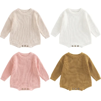 Neonato Ragazza Ragazzo Autunno Inverno Vestiti Tinta unita Maglia Manica lunga Maglione Pagliaccetti Tuta Casual Neonato Abiti caldi