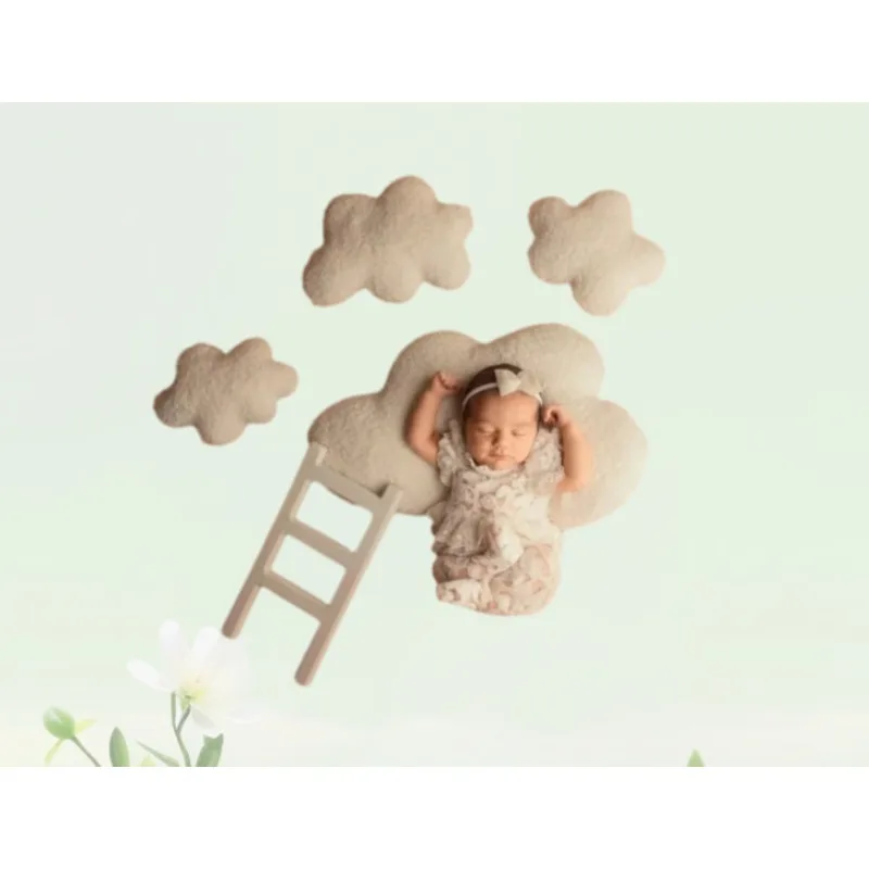 新生児写真小道具-雲の梯子セット、柔らかく快適な赤ちゃんの写真撮影用装飾、持ち運びが簡単なスタジオ背景、保育園アクセサリー