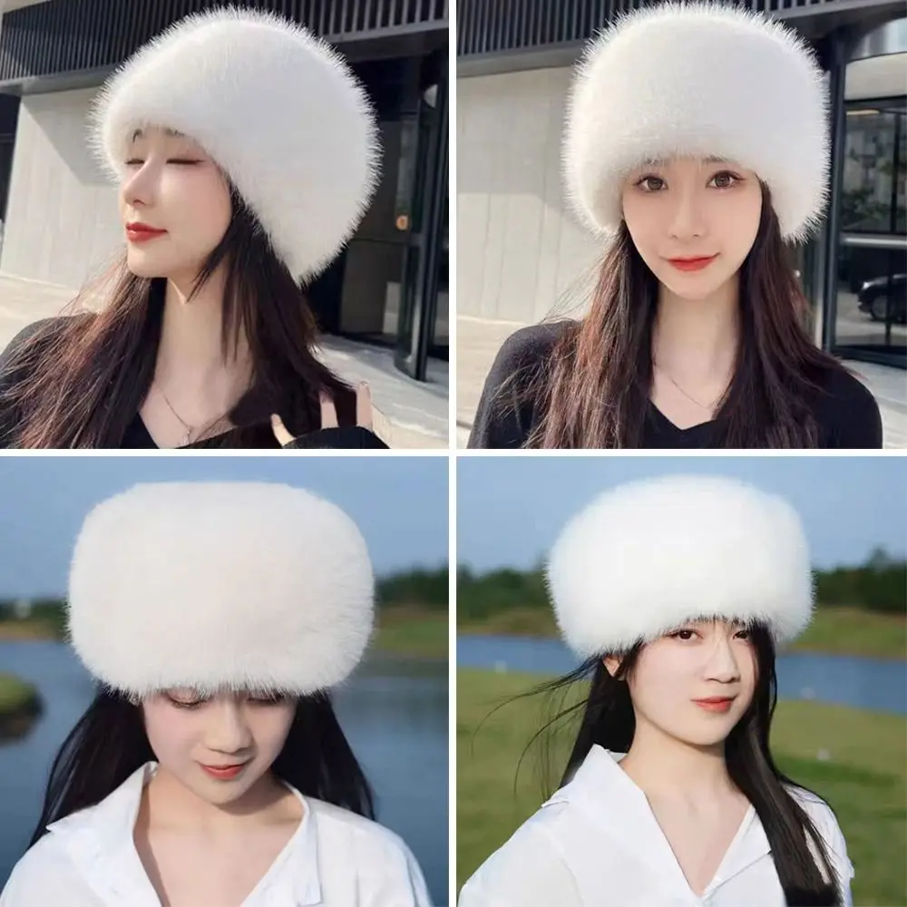 Outdoor Bucket Hat Warm Furry Fisherman Cap Soft Winter Basin Sun Cap for Women