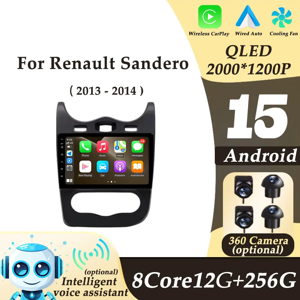 Car Radio Multimedi Player Android 15 LHD for Renault Sandero 2013 - 2014 Wireless CarPlay 2K QLED Split Screen WIFI GPS Navi BT