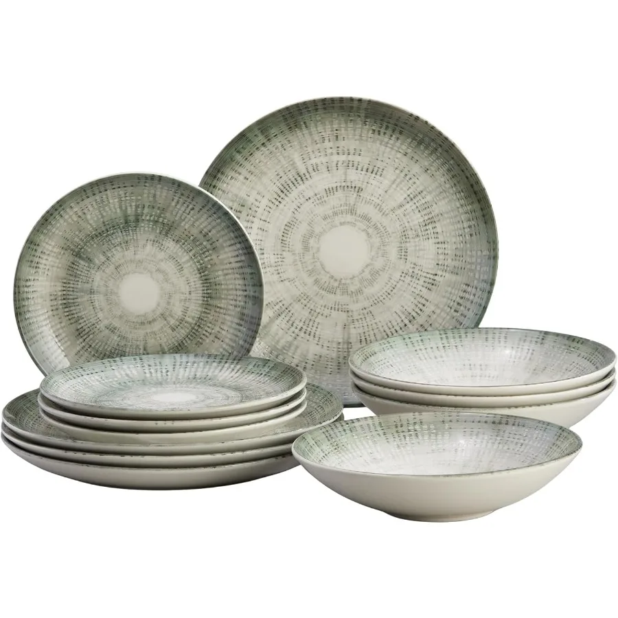 

Corona 12Piece Textured Modern Textured Finish Ceramic Dinnerware Sets Plates and Bowls for Dining Service for 4 Elegant Home K